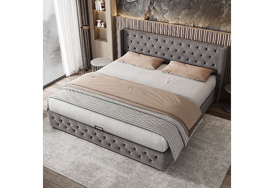 Flieks Polsterbett, Samt Hydraulisches Funktionsbett Doppelbett 140x200cm günstig online kaufen