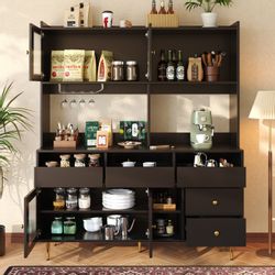 Flieks Küchenbuffet Hochschrank mit Glastüren, Schubladen günstig online kaufen