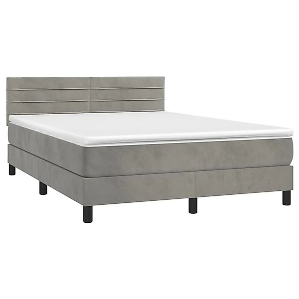 vidaXL Boxspringbett mit Matratze & LED Hellgrau 140x190 cm Samt 3134459 günstig online kaufen