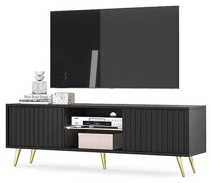 Selsey TV-Schrank BELLO mit goldenen Füßen, Lamellenfronten und LED, 135 cm günstig online kaufen