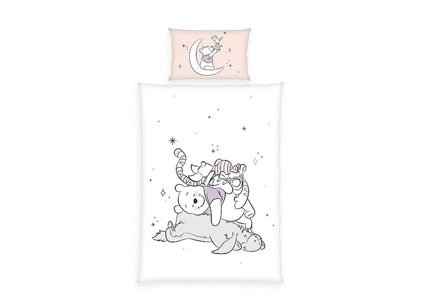Herding Babybettwäsche 100x135cm Winnie Pooh Mond Rosa Weiß, Renforcé, 2 te günstig online kaufen