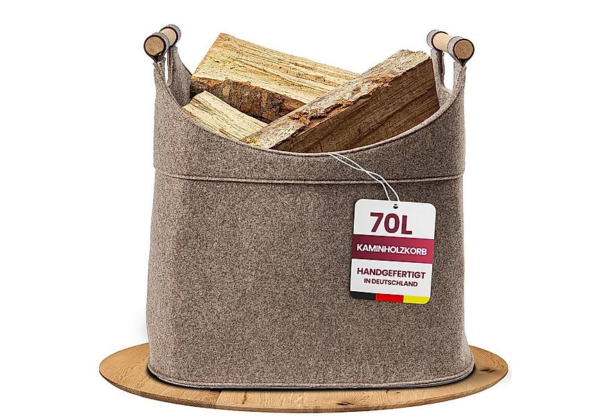 Easy and Green Kaminholzkorb Filz mit Echtholzhenkeln (Eiche) und Aufsatzta günstig online kaufen