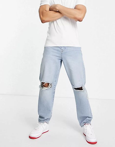 ASOS DESIGN – Baggy-Jeans in heller Vintage-Waschung mit Zierrissen an den günstig online kaufen
