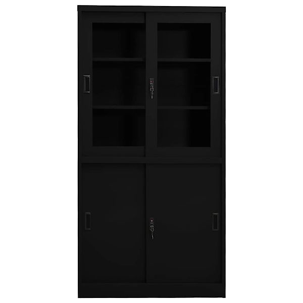 Büroschrank Mit Schiebetür Schwarz 90x40x180 Cm Stahl günstig online kaufen