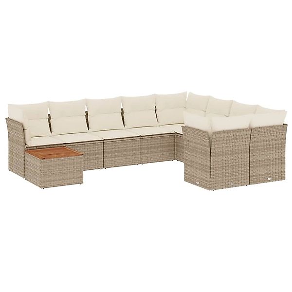 vidaXL 10-Tlg Garten-Sofagarnitur mit Kissen Beige Poly Rattan 3223825 günstig online kaufen