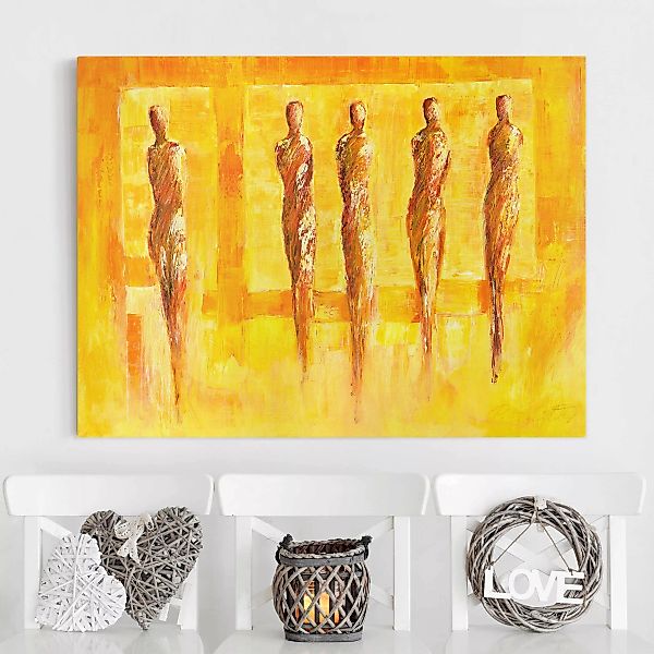 Leinwandbild Kunstdruck - Querformat Fünf Figuren in Gelb günstig online kaufen
