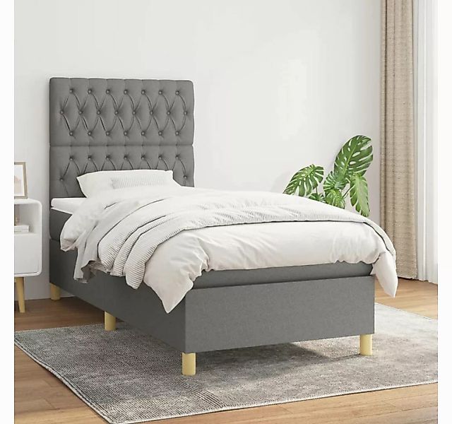 vidaXL Boxspringbett Boxspringbett mit Matratze Dunkelgrau 100x200 cm Stoff günstig online kaufen