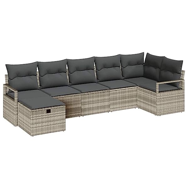vidaXL 7-Tlg Garten-Sofagarnitur mit Kissen Hellgrau Poly Rattan 3360533 günstig online kaufen