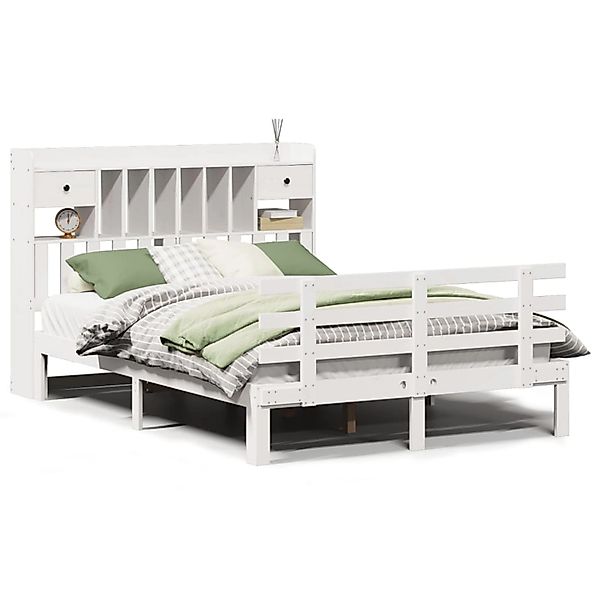 vidaXL Massivholzbett mit Regal ohne Matratze Weiß 150x200 cm Kiefer 332279 günstig online kaufen