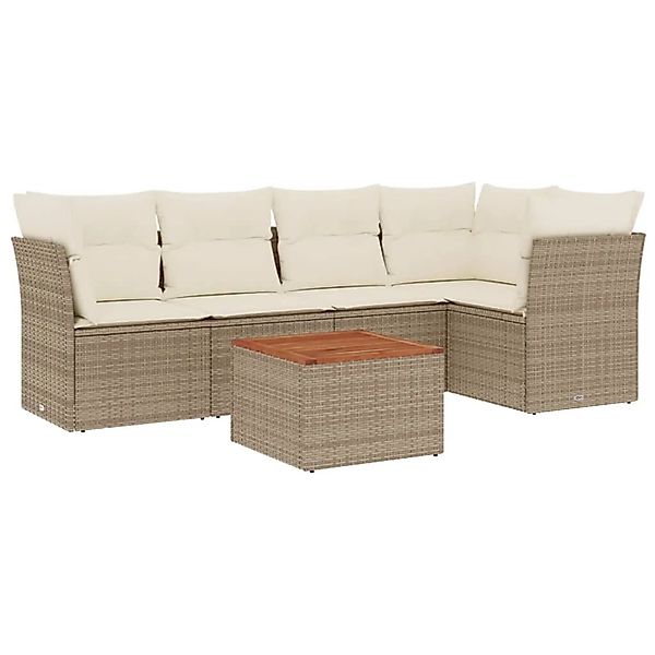 vidaXL 6-Tlg Garten-Sofagarnitur mit Kissen Beige Poly Rattan 3255960 günstig online kaufen
