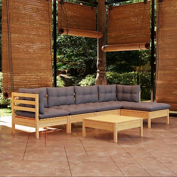 6-tlg. Garten-lounge-set Mit Grauen Kissen Kiefernholz günstig online kaufen