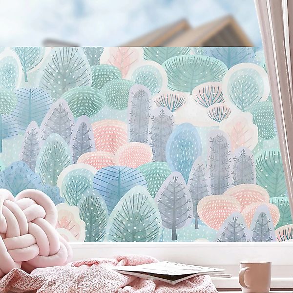 Fensterfolie Glücklicher Wald in Pastell günstig online kaufen