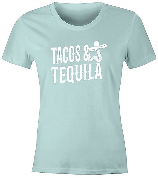 MoonWorks Print-Shirt Damen T-Shirt Tacos & Tequila Wurm Sombrero Tequilla günstig online kaufen