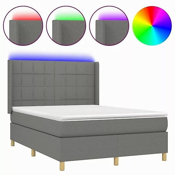 vidaXL Boxspringbett Boxspringbett mit Matratze LED Dunkelgrau 140x190 cm S günstig online kaufen