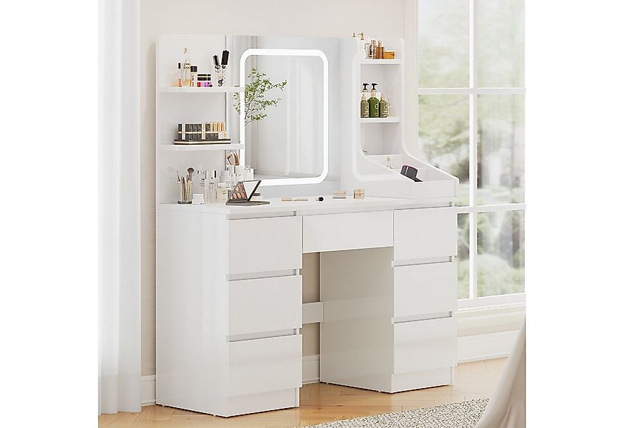 Furnicopia Schminktisch Einstellbare Helligkeit mit 7 Schubladen und 8 offe günstig online kaufen