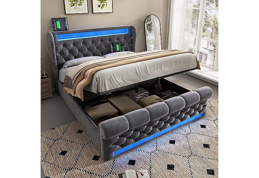 STILVORA Polsterbett 160x200 Doppelbett mit LED,Stauraumkopfteil,USB&TYPE-C günstig online kaufen