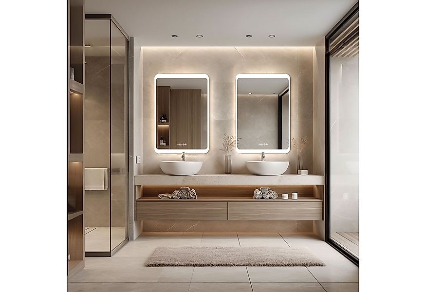 HOKO Badspiegel LED Design Wandspiegel 50x70/60x80cm+Digital Uhr+LED Wechse günstig online kaufen