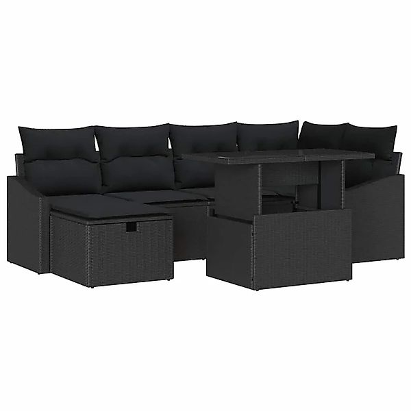 vidaXL Garten-Sofa-Set 7-Tlg Schwarz Poly Rattan 3361172 günstig online kaufen