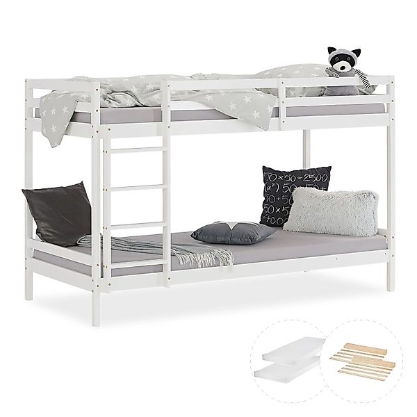 Homestyle4u Etagenbett in Weiß mit Matratze 90x200 cm 2501 günstig online kaufen