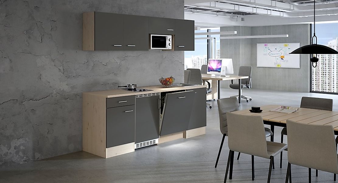 Flex-Well Exclusiv Büroküche Morena 210 cm Basaltgrau matt-San Remo Eiche h günstig online kaufen
