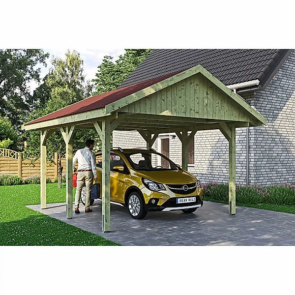 Satteldach-Carport Wallgau 430 x 500 cm rote Schindeln günstig online kaufen