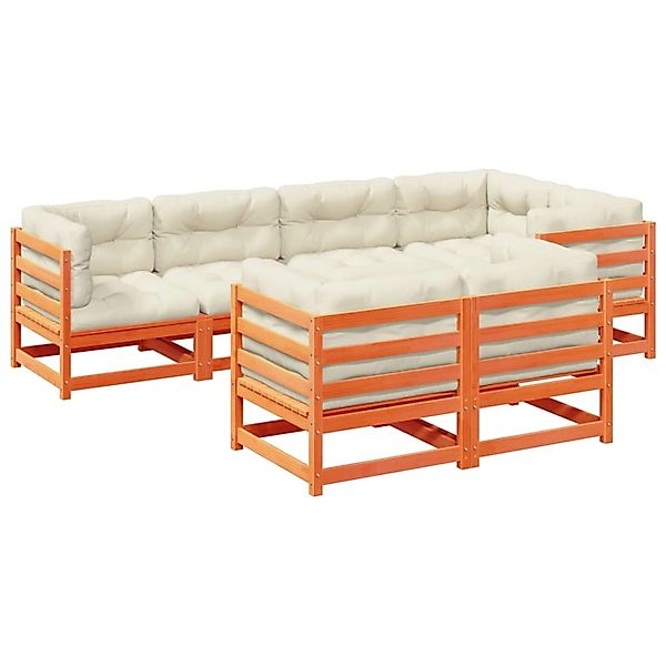 vidaXL 7-Tlg Garten-Sofagarnitur mit Kissen Wachsbraun Kiefernholz 3299494 günstig online kaufen