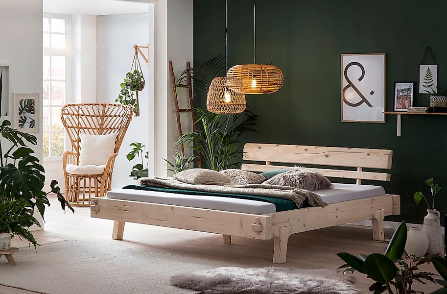 SalesFever Holzbett "Fügen Bett aus Naturholz", Massives Fichten-Balkenbett günstig online kaufen