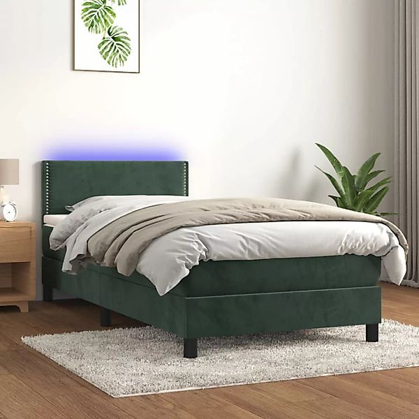 Vidaxl Boxspringbett Mit Matratze & Led Dunkelgrün 80x200 Cm Samt günstig online kaufen