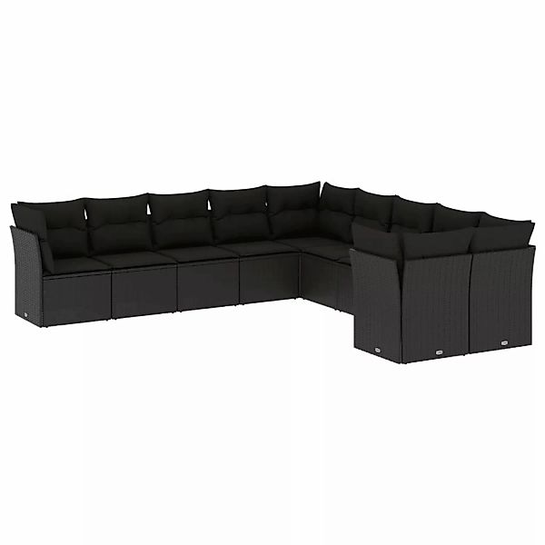 vidaXL 10-Tlg Garten-Sofagarnitur mit Kissen Schwarz Poly Rattan 3250074 günstig online kaufen