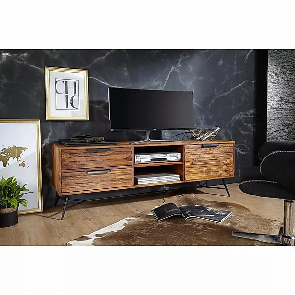 Design Hifi-Lowboard Sheesham Massiv Holz, mit Stauraum und Schubladen B/H/ günstig online kaufen