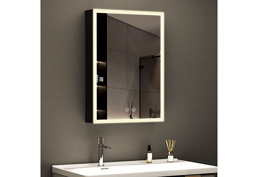 WDWRITTI Spiegelschrank Schwarz mit beleuchtung Hängeschrank 3Lichtfarben D günstig online kaufen