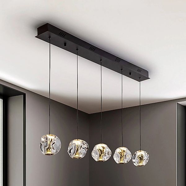 LED-Hängelampe Zaria, 5-fl., schwarz, klar, Metall, Acryl günstig online kaufen