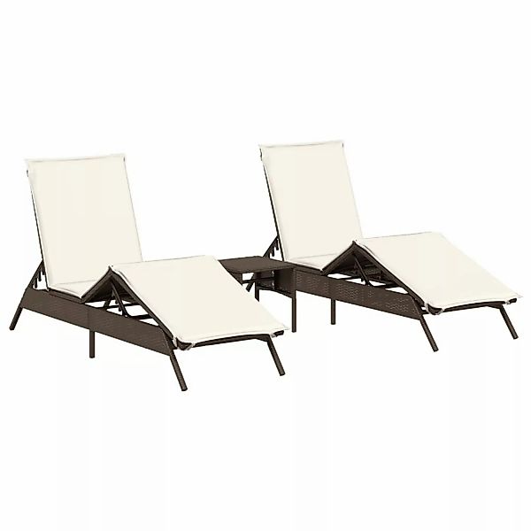 VidaXL Sonnenliegen 2 Stk. mit Tisch Braun Poly Rattan günstig online kaufen