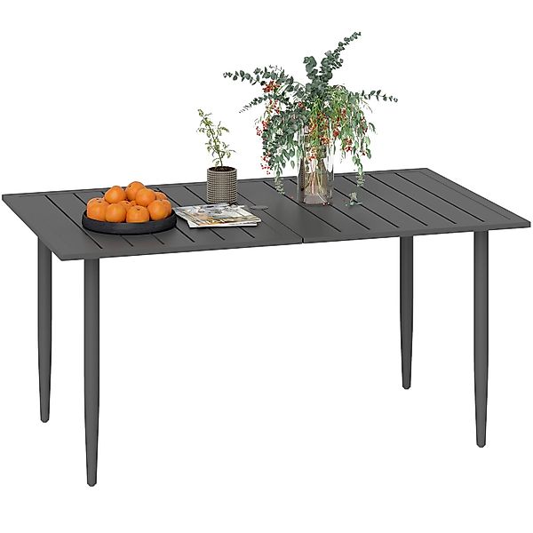 Outsunny Gartentisch mit Schirmloch Stahl  Metall 150L x 90B x 73H cm Schwa günstig online kaufen