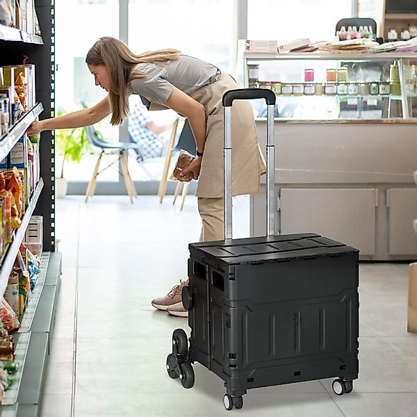 HOMCOM Einkaufstrolley Einkaufswagen mit Verstellbarem Teleskop-Griff, günstig online kaufen