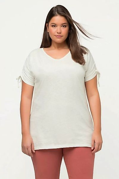 Ulla Popken Rundhalsshirt T-Shirt Ärmelband V-Ausschnitt Halbarm günstig online kaufen