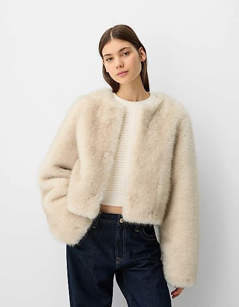 Bershka Mantel Aus Kunstfell Damen L Beige günstig online kaufen