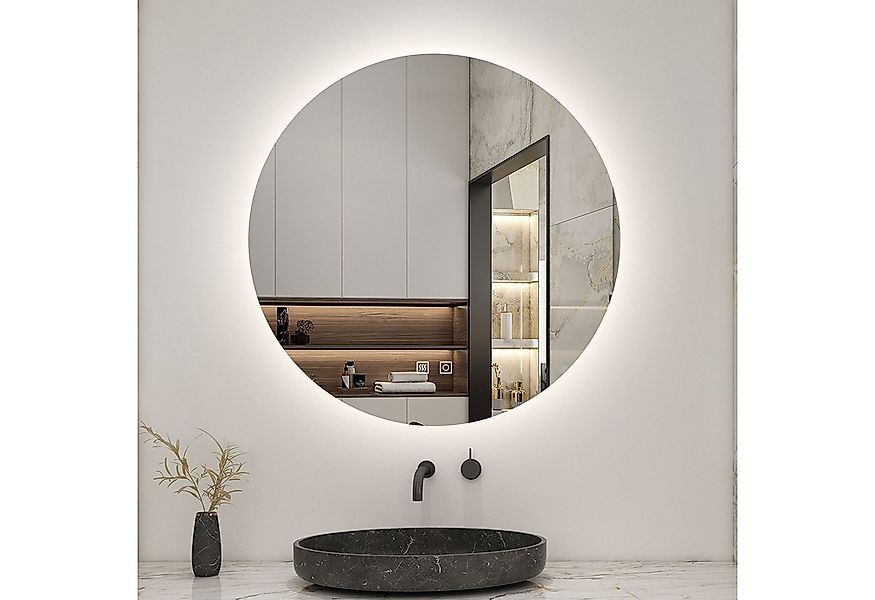 Aica Sanitär Badspiegel Rund mit LED Beleuchtung Wandspiegel ohne Rahmen günstig online kaufen