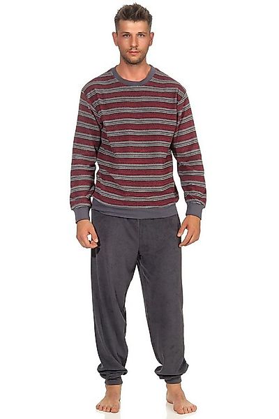 Normann Pyjama Herren Frottee Schlafanzug lang mit Bündchen Pyjama in Strei günstig online kaufen