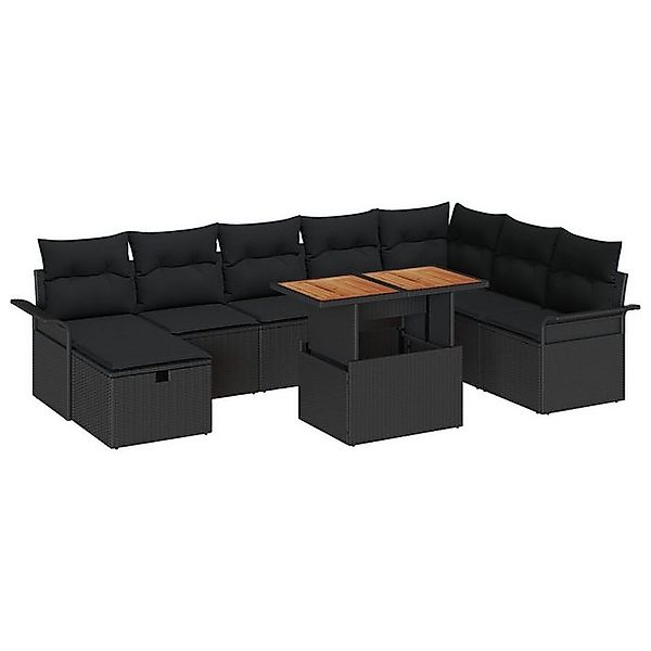 vidaXL Loungesofa 9-teiliges Garten Sofa Set mit Kissen Schwarz Poly Rattan günstig online kaufen