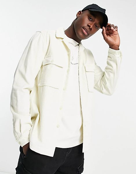 ASOS DESIGN – Hemdjacke aus Cord mit Reverskragen in Creme-Braun günstig online kaufen