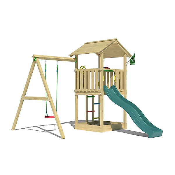 Jungle Gym Spielturm Beacon Holz mit Einzelschaukel Rutsche Dunkelgrün günstig online kaufen