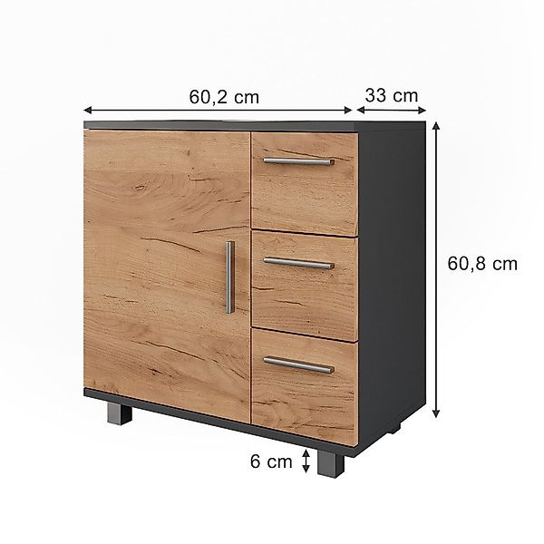 Vicco Waschbeckenunterschrank Ilias, Anthrazit/Goldkraft Eiche, 60.2 günstig online kaufen