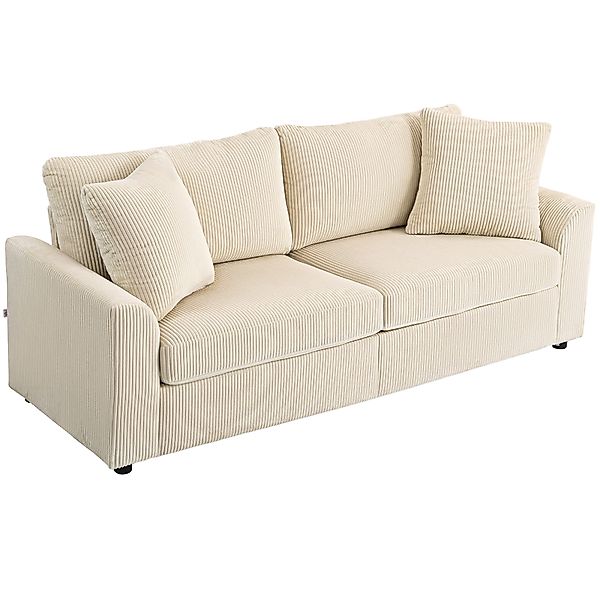 HOMCOM 3-Sitzer Sofa, Couch mit Armlehnen, Wurfkissen, Polstersofa mit Cord günstig online kaufen