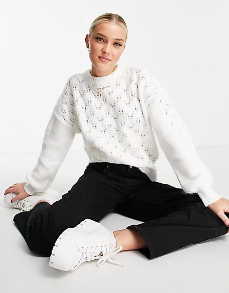 Pimkie – Weicher Pullover in Creme mit Zopfmuster-Neutral günstig online kaufen