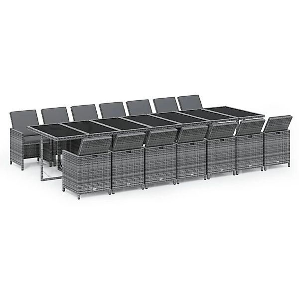 vidaXL 15-Tlg Garten-Essgruppe mit Kissen Poly Rattan Grau 3095644 günstig online kaufen