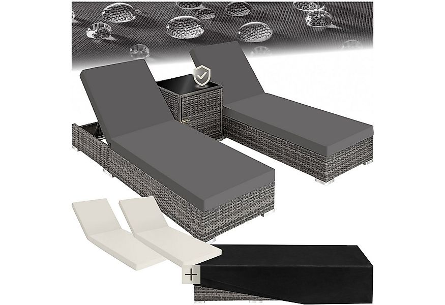 tectake Gartenliege 2er Set Rattan Sonnenliegen, 1 St., Inkl. Schutzabdecku günstig online kaufen