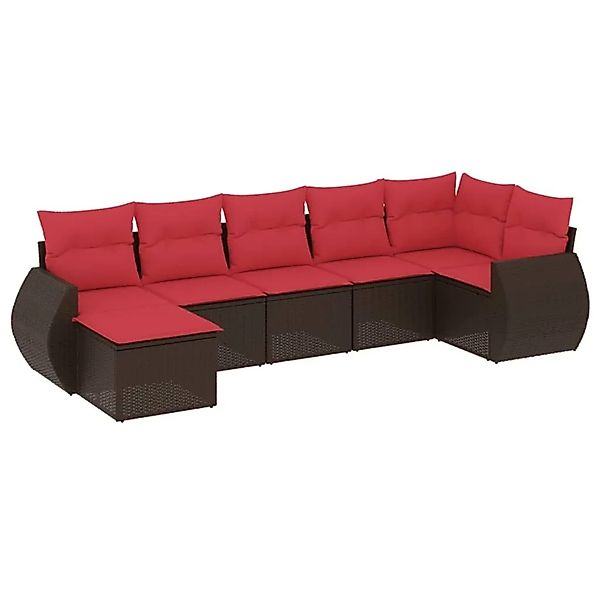 vidaXL 7-Tlg Gartensofa-Set mit Kissen Braun Polyrattan 3221683 günstig online kaufen