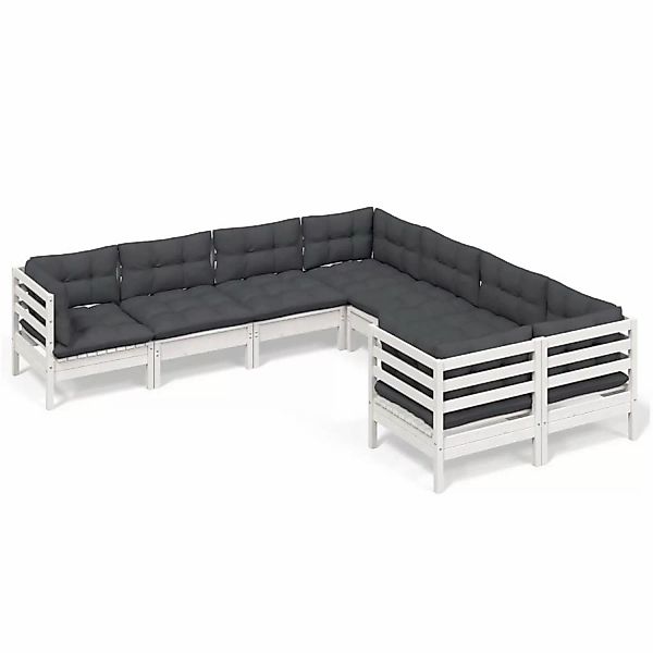 vidaXL 8-tlg Garten-Lounge-Set mit Kissen Weiß Massivholz Kiefer Modell 1 günstig online kaufen