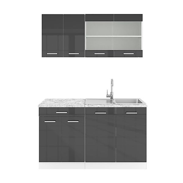 Vicco Küchenzeile R-Line Schwarz Hochglanz/Weiß, 300cm günstig online kaufen